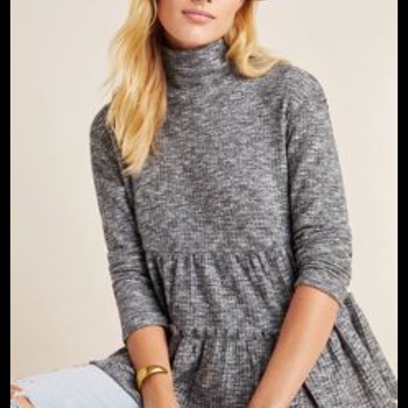 Anthropologie turtleneck babydoll thermal top - Picture 2 of 7